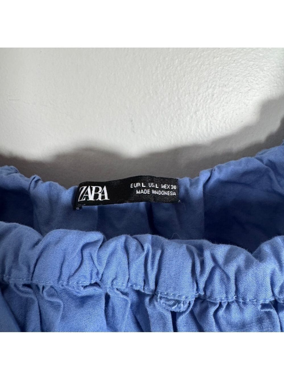 Zara Blue Ruched Ruffled Puff Crop Top - Picture 7 of 7